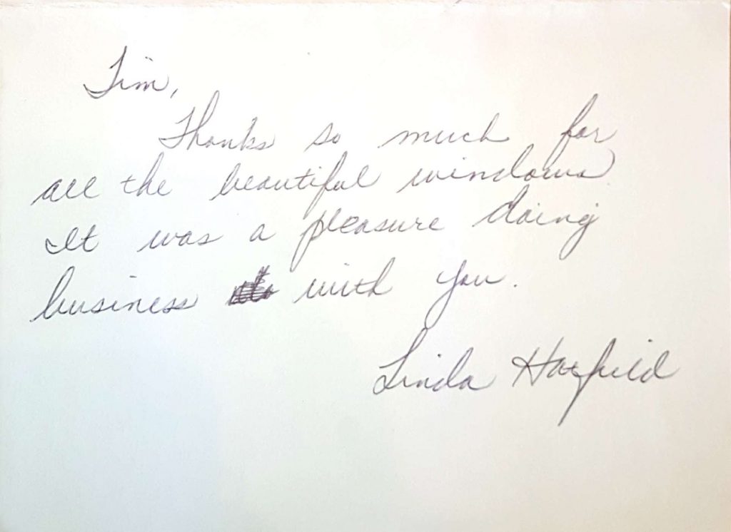 Window Replacements Unlimited Testimonial Picture Thank you letter